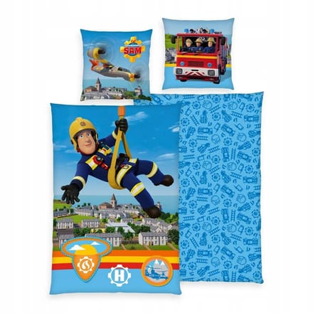 Dekbedovertrek 140x200cm Brandweerman Sam Blauw Kussensloop 70x90cm