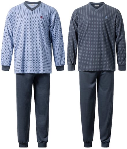 Gentlemen - 2 warme heren pyjama's- aangeruwde interlock pyjamasets - licht- en donkerblauw - maat L