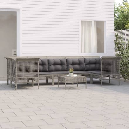 vidaXL - 8-delige - Loungeset - met - kussens - poly - rattan - grijs