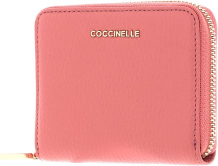 COCCINELLE Leren Portemonnee Metallic Soft Leather Zip Around Wallet Camelia Roze