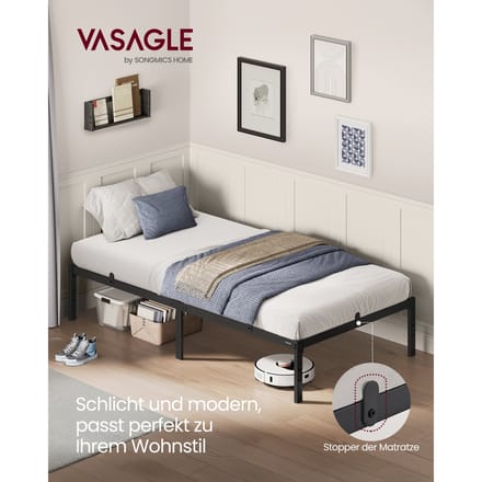 VASAGLE bed Metalen bedframe Opbergruimte onder het bed Modern logeerbed Eenvoudig ontwerp Ink Black