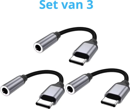 Set van 3 USB-C naar 3.5mm Jack Adapter - Spacegrey - USB-C naar Aux Kabel - Audiokabel USB-C - Headphone Jack Converter