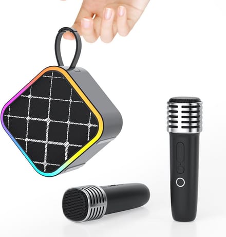 Draagbare Mini Karaokemachine met 2 Draadloze Microfoons en Bluetooth Speaker