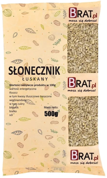 BRAT.PL – Zonnebloempitten Gepeld – 500 g – Natuurlijk – Voedingsrijk – Chrunpy & Veelzijdig