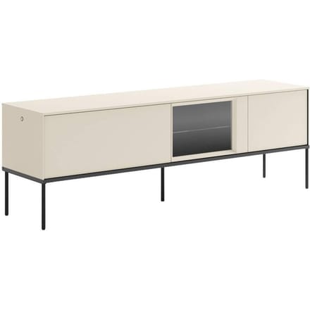 Selsey Bellezo – TV-lowboard met verlichte vitrinekast van glas 166 cm, crème