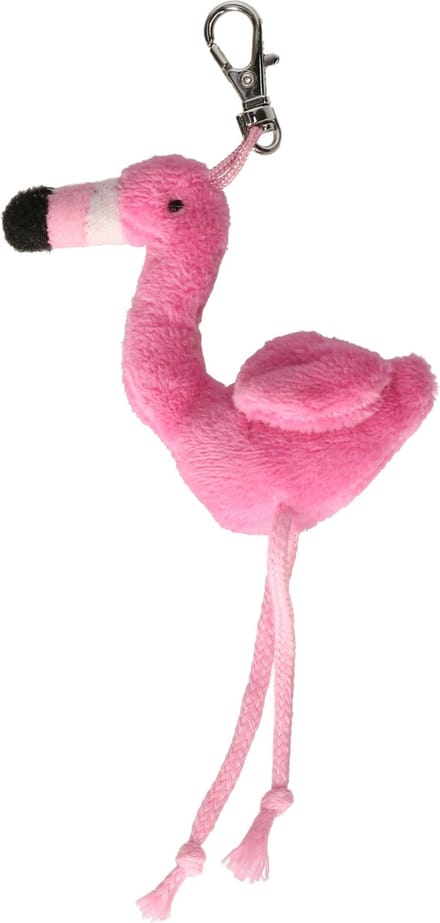 Nature Planet Flamingo vogel sleutelhanger - pluche knuffeltjes - roze - 6 cm