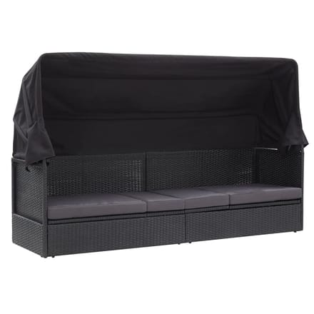 vidaXL - Loungebank - met - luifel - poly - rattan - zwart