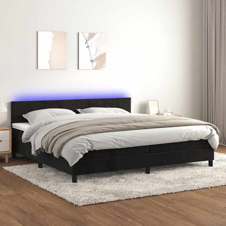 vidaXL - Boxspring - met - matras - en - LED - fluweel - zwart - 200x200 - cm
