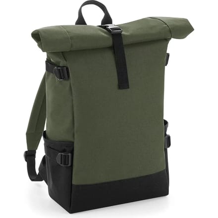 BagBase Block Roll-Top Backpack BG858 - OLIVE GREEN/BLACK - 28 x 48 x 15 cm