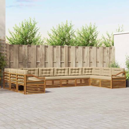 vidaXL - Sofa-Sets - 10 - st - Natuurlijk - en - Beige - Massief - Acacia - Hout