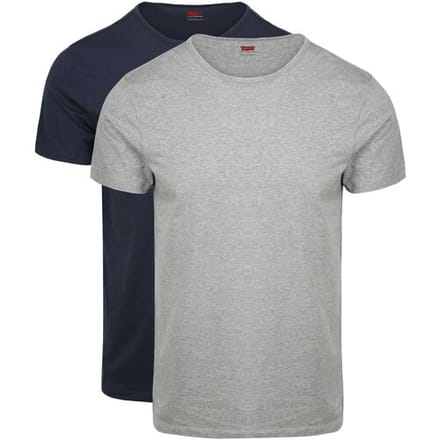 Levi's T-shirt Solid Crew Donkerblauw (navy) Grijs 2Pack - Maat L - Heren - Basic T-shirt