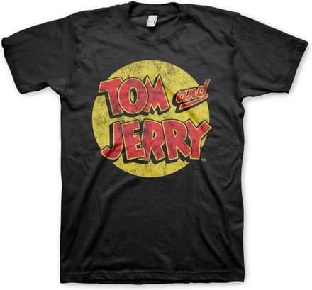 Tom And Jerry Heren Tshirt -S- Washed Logo Zwart
