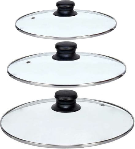 Kinvara Universele pannendeksel set - 3x stuks - Dia 26/24/22 cm - glas - stoomgaatje