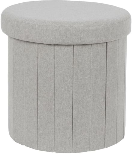 Home Deco Factory Poef/hocker opvouwbaar - latten design - opbergbox - grijs - polyester/mdf - 38 x 38 cm
