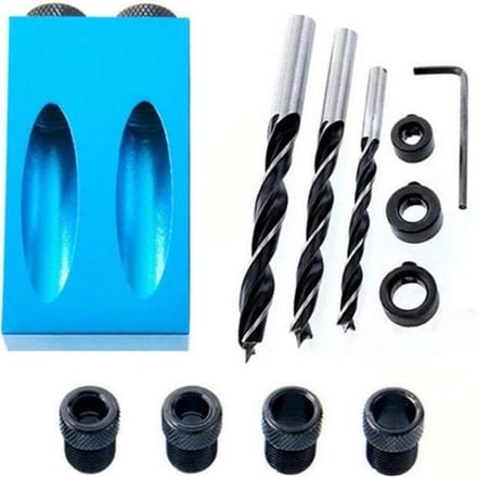 Gabarit pour perçage incliné - Adaptateur 6/8/10mm - 3 mèches à bois - 15 degrés - Noir