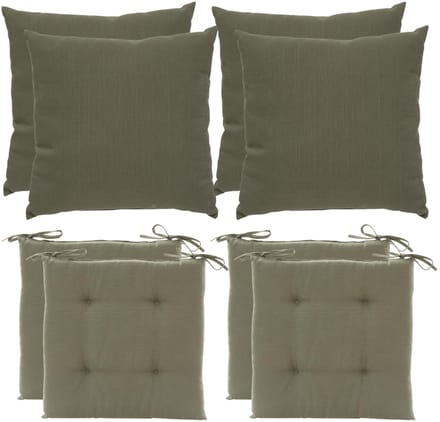 Hesperide 4x stoelkussen + 4x sierkussen - olijfgroen - polyester - uv/waterbestendig
