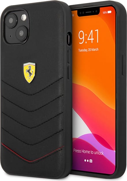 iPhone 13 Mini Backcase hoesje - Ferrari - Effen Zwart - Leer
