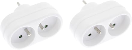 Exin verdeelstekker – domino – 2 x penaarde – wit – 2 stuks