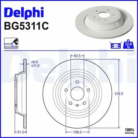 Remschijf DELPHI BG5311C, 2 stuk