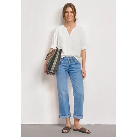 Blouse met korte mouwen, split in de hals en elastische zoom