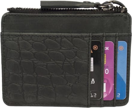 Pasjeshouder - Pasjeshouder Zwart Leer Met Kroko Print – Leren Pasjeshouder – Creditcardhouder - Compact Model