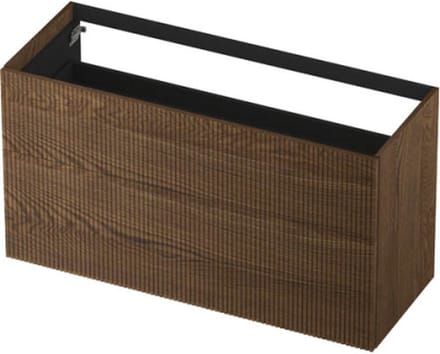 INK® wastafelonderkast 2 laden greeploos push to open echt hout verticaal gefreesd 120x45x65cm, massief eiken chocolate