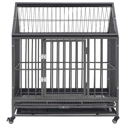 vidaXL - Hondenbench - met - wielen - en - dak - 92x62x106 - cm - staal