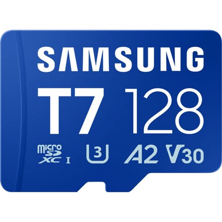 Samsung T7 microSDXC-kaart Retail 128 GB UHS-I U3, A2 Application Performance Class, Class 10, v30 Video Speed Class
