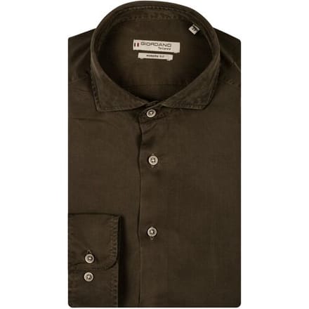 Giordano Overhemd Row Tencel Soft Garment Wash Donker Olijfgroen / male
