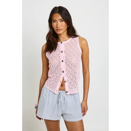 boohoo Dames Gehaakte Gilet Met Knoopsluiting | Roze | Maat: Medium