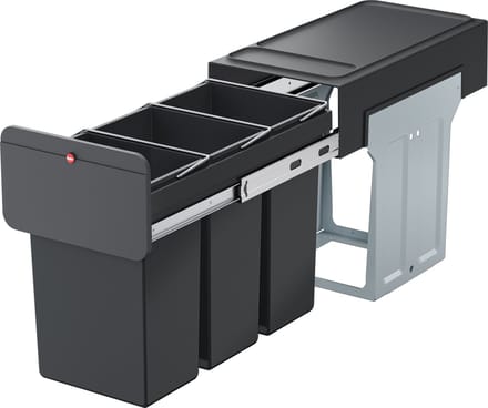 Hailo 0310-300 EcoLine Design Trio L Inbouwafvalemmer 3x10L Met 3 Compartimenten Zwart