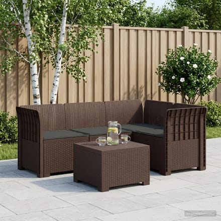 vidaXL - 4-Zitter - Tuin - Sofa - met - Kussens - Rattan - Look - PP - Bruin