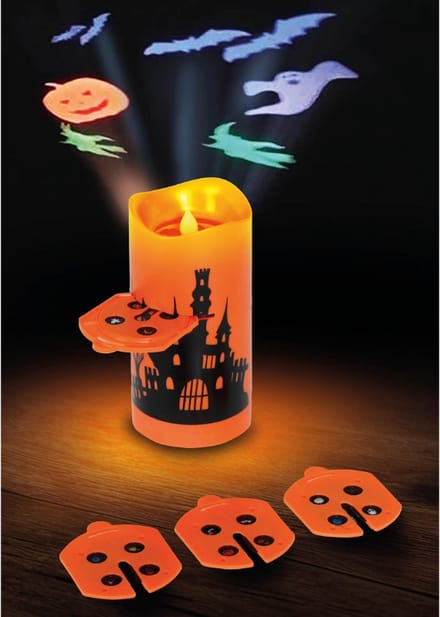 Fiestas Guirca - LED kaars met projector - 16 cm - Halloween - Halloween Decoratie - Halloween Versiering