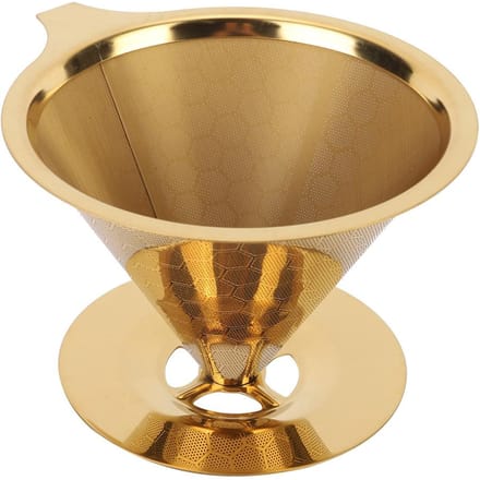Filtre à café réutilisable en acier inoxydable alvéolé doré pour infusion lente beige