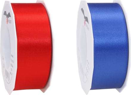 Glorex hobby - Satijn cadeau sierlint rood en blauw 25 meter x 0.4 cm