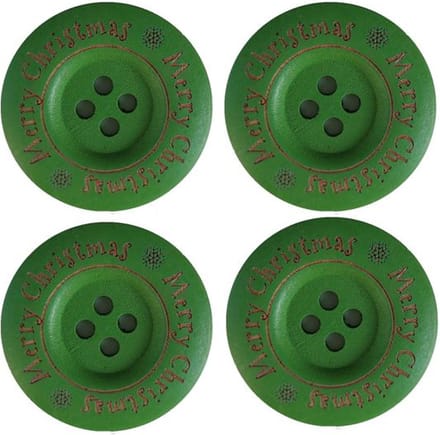Houten Knoop - Button - Wood - Merry Christmas - 35mm - Groen - 4 stuks