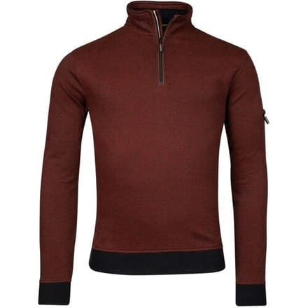 Baileys Trui Sweatshirt Half Zip Yarn Dyed Jacquard Doubleface Interlock Deep Orange / male