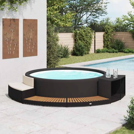 vidaXL - Spa-ombouw - poly - rattan - en - acaciahout - zwart
