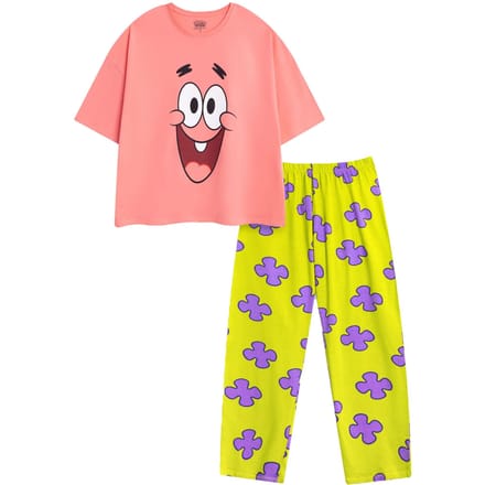 Ensemble de pyjama long à manches courtes pour femme/fille Bob l'éponge Étoile de mer Patrick XS rose/vert