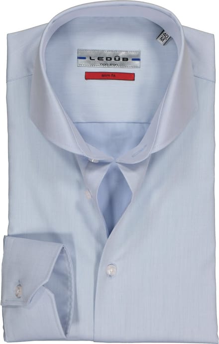 Ledub Slim Fit overhemd - blauw - Strijkvrij - Boordmaat: 36