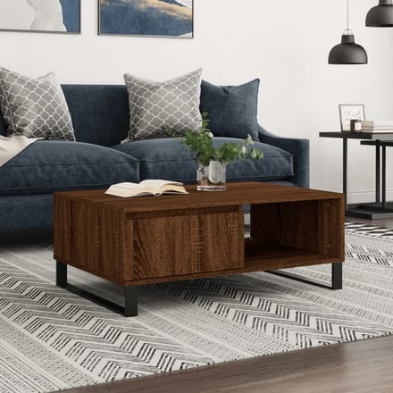 vidaXL - Salontafel - 90x60x35 - cm - bewerkt - hout - bruin - eikenkleur