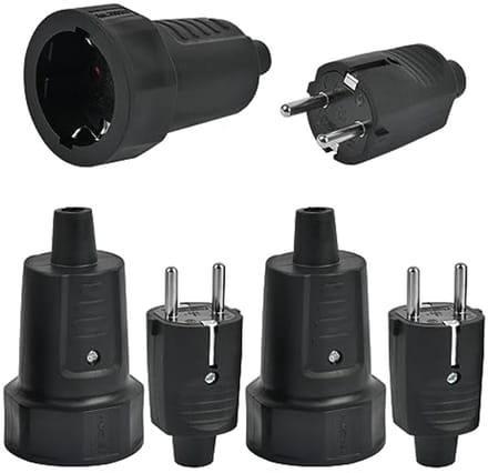 3-pack rubberen geaarde stekker & koppeling met knikbescherming - 250V, 16A, IP44