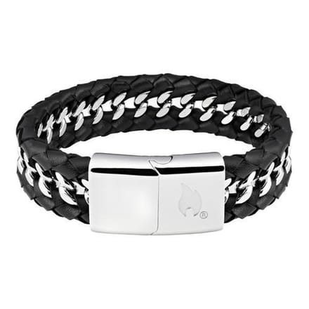 Zippo gevlochten armband leer/staal - 20 cm