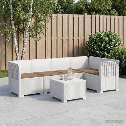 vidaXL - 5-Zits - Tuinbank - met - Kussens - Rattanlook - PP - Wit