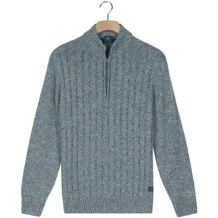 Baileys Trui Vertical Texture Half Zip Front Drop Needle Knit Mid Denim Blue / male
