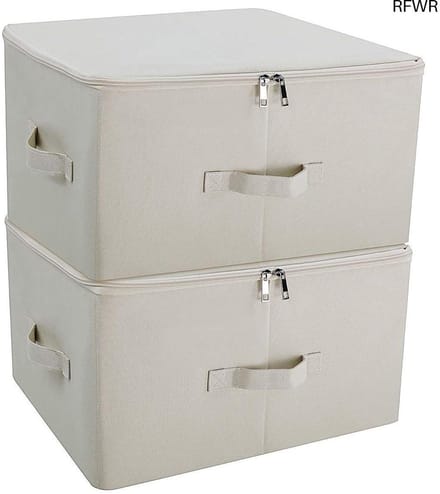 Opbergdozen met Deksel - Opbergkratten - Kast Opruimen - Inklapbaar Ontwerp - Set van 2 - Beige
