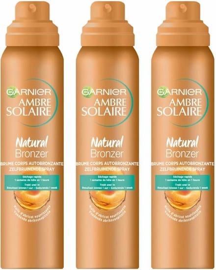 3x Garnier Ambre Solaire Natural Bronzer Zelfbruinende Spray Light 150 ml