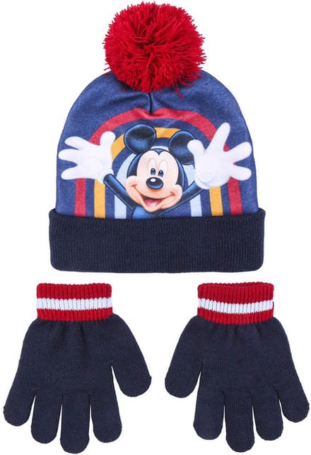 Disney Mickey Mouse 2-delig winterset - muts/handschoenen - blauw - voor kinderen