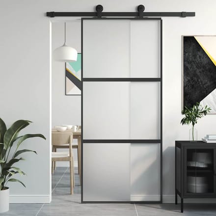 vidaXL - Schuifdeur - 90x205 - cm - gehard - glas - en - aluminium - zwart