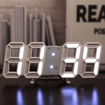 Réveil numérique LED, horloge murale numérique 3D silencieuse, pour salon, chambre à coucher, blanc gray